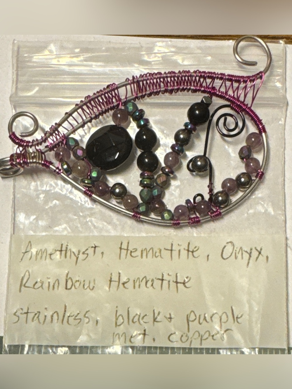 Amethyst, Hematite, Onyx, and Rainbow Hematite,  Truly Unique Pendant